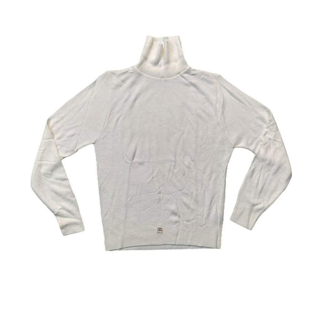 Vintage 1940s-1950s White Long Sleeve Knit Turtleneck Sweater Medium